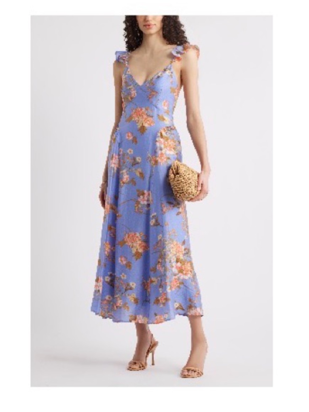 Chelsea28 Blue Floral Maxi Dress with Pink and Orange Blooms